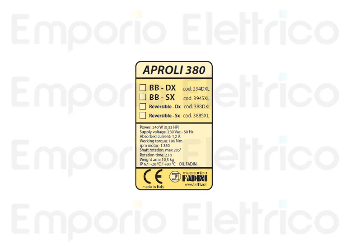 fadini spare part sticker plate technical data for aproli 380 lb 38082