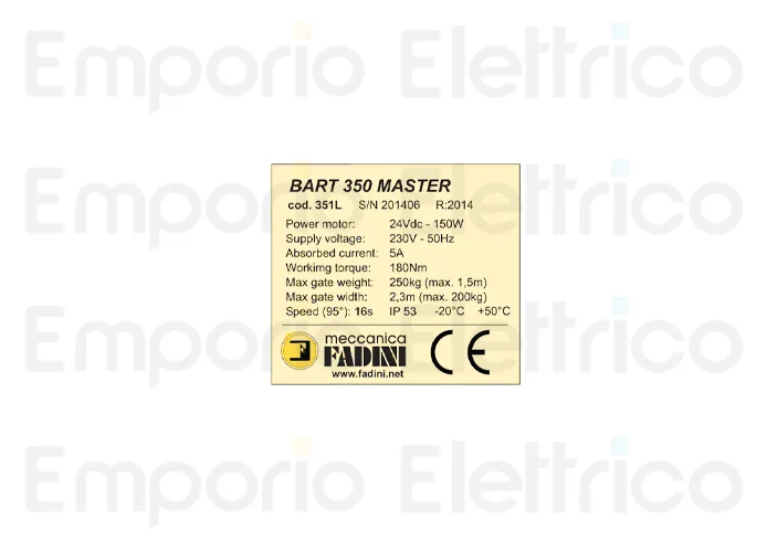 fadini spare part label bart 350 master for bart 350 35058